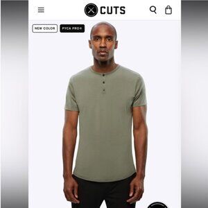 Cuts AO Henley Curve-Hem Elongated Tee in Moss Size Large EUC